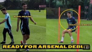 Read more about the article Mikel Merino is back in Arsenal training to face Tottenham following Declan Rice’s red card. Congratulations, Arsenal fans.